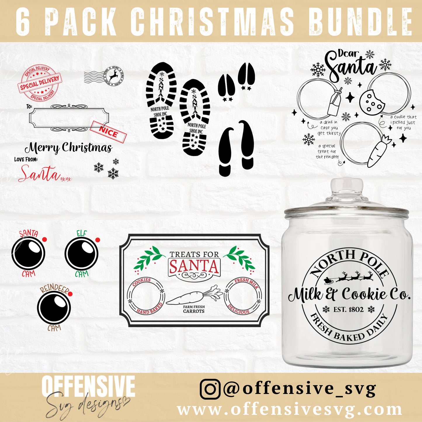 Christmas SVG Bundle | Santa Treats, Surveillance, Footprints, Label  | Dear Santa SVG | by Offensive Svg