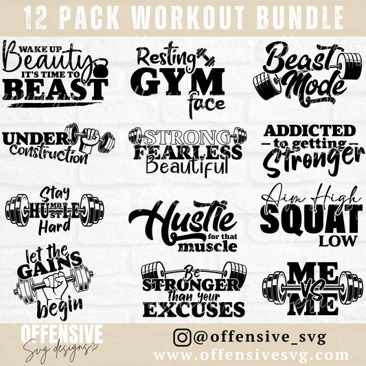 Workout SVG Bundle | Gym SVG | Workout Shirt SVG | Fitness Svg | Exercise Svg | Dumbbell Svg | Weights Svg | Barbell Svg | By Offensive Svg