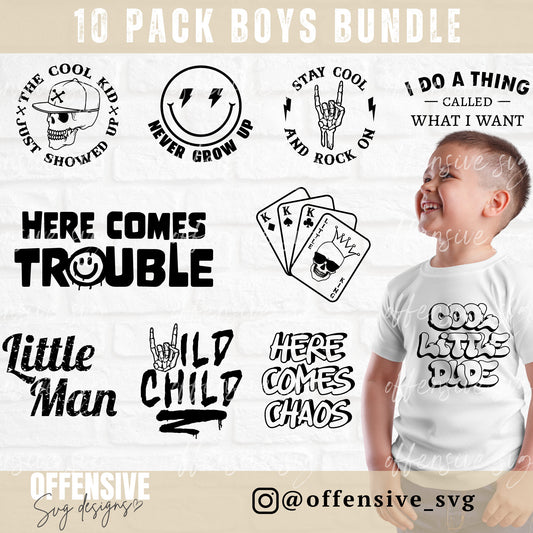 Boys Svg Bundle - Cool Kid Svg - Back To School Svg - Youth Svg - Toddler Svg - Skull Svg - Svg For Shirts - Cricut Svg - Sublimation Png