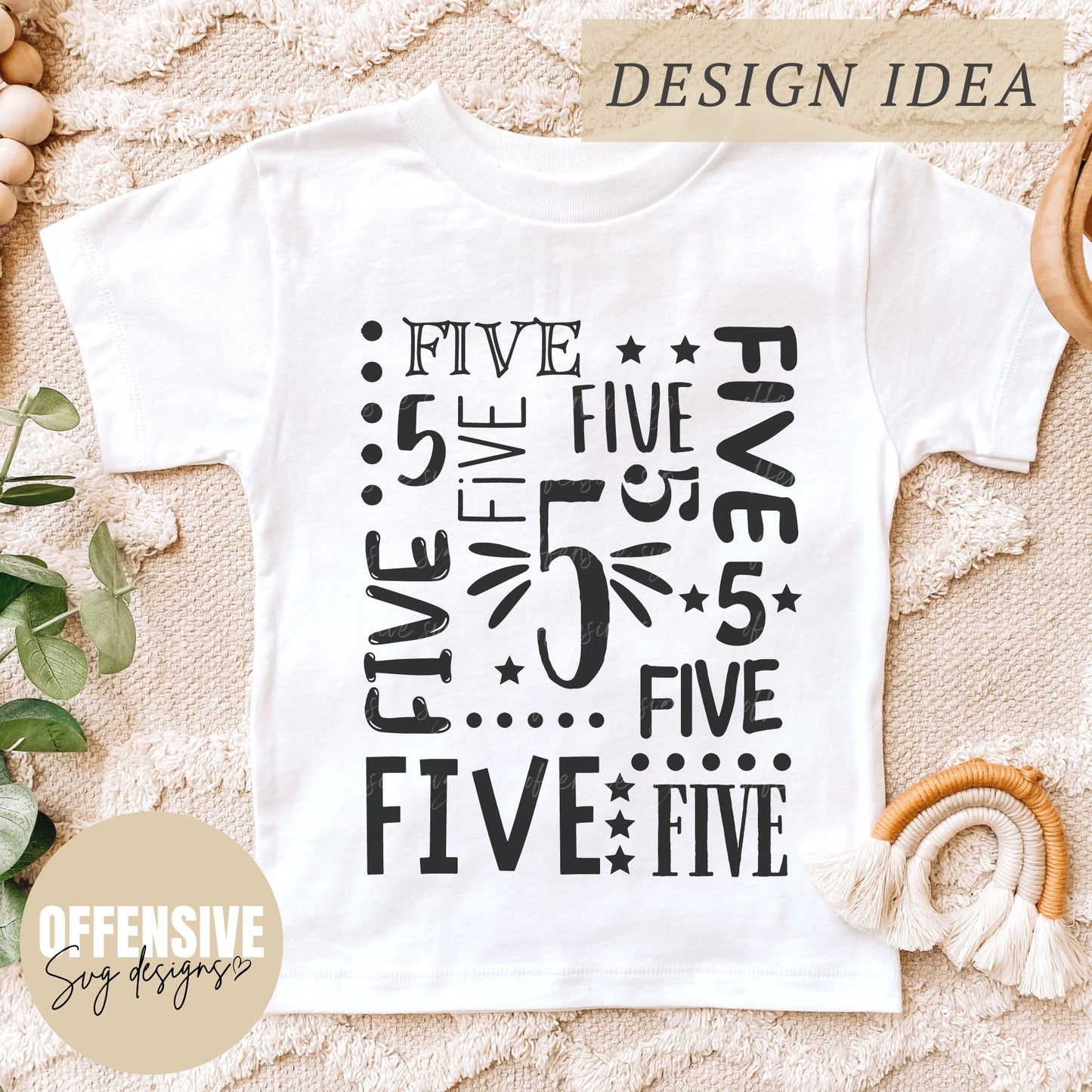 Fifth Birthday Shirt SVG, 5th Birthday Svg, Number Five Svg, 5 Years Old, Birthday Boy Girl | By Offensive Svg